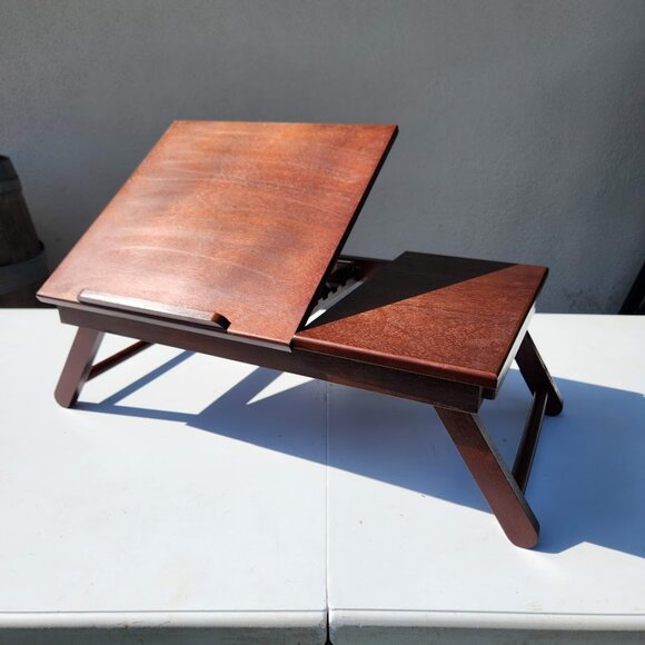 NEW Walnut Winsome Alden Bed Laptop Tray Lap Desk Reading Workstation W/ Drawer - Picture 10 of 16